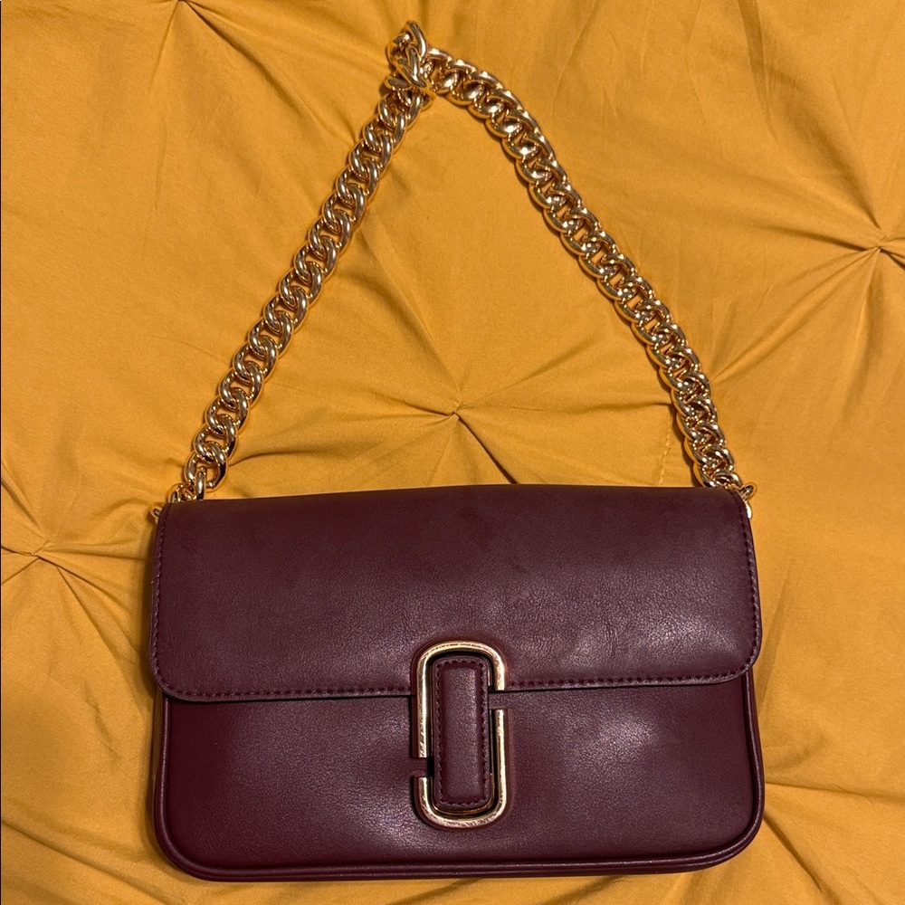 Marc Jacobs Burgundy Shoulder Bag with Gold Chain